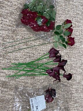 Dark Burgundy Artificial Floral Stems - Mixed Roses and Calla Lilies